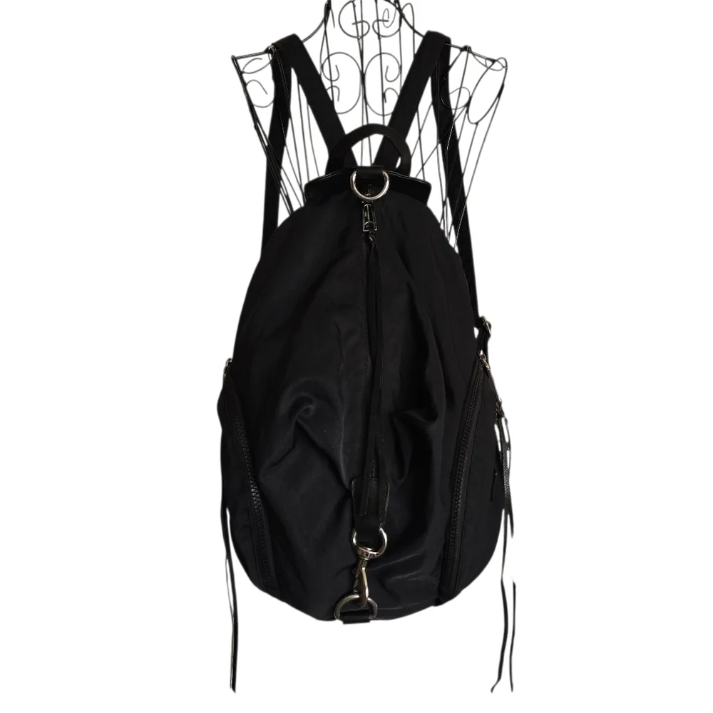 🌻Rebecca Minkoff Julian Nylon Backpack Bag, Washed Black, Clasps Zips